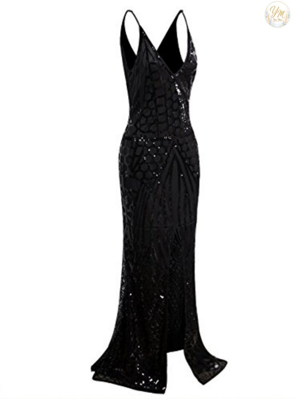 Deep V Neck Sequin Mermaid Long Slit Prom Dress Sleeveless Backless Spaghetti